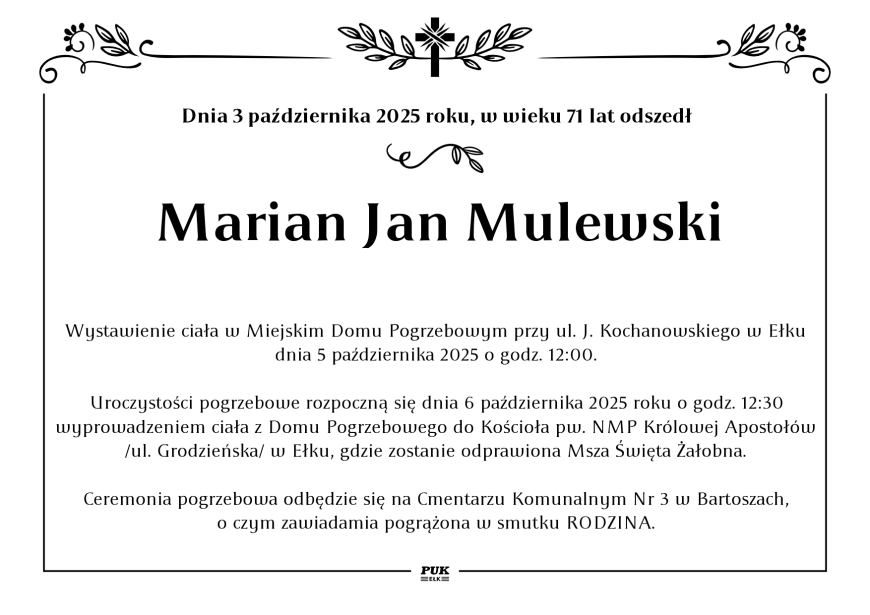 Marian Jan Mulewski - nekrolog